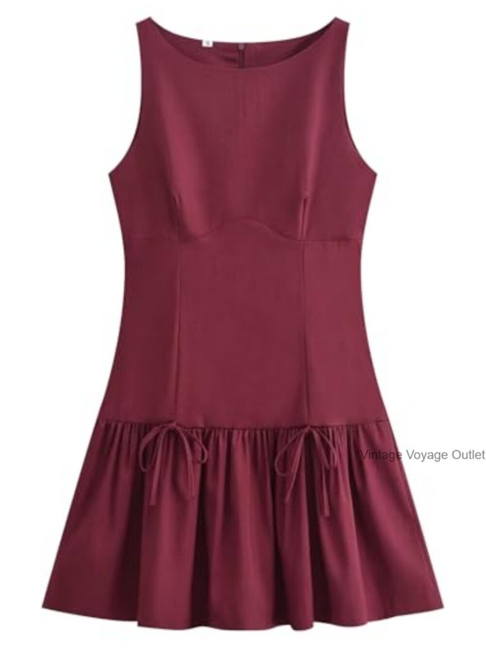 Sleeveless Ruffle Hem A-Line Mini Dress Pleated Bowknot Sundress Plus Size
